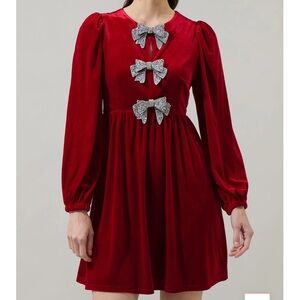 NWT Sugarlips Glow Bow Velvet Dress
